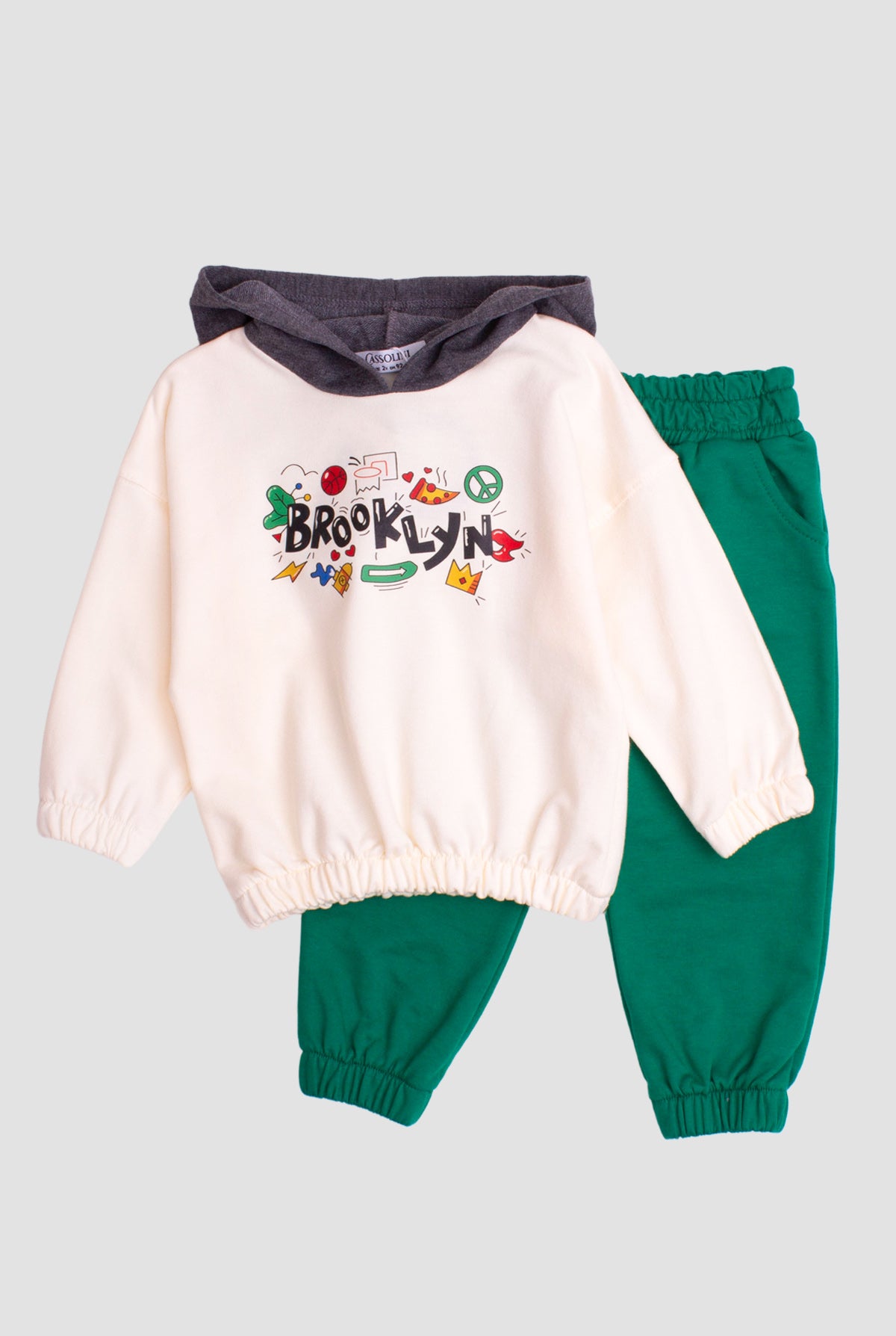 Erkek Çocuk Brooklyn Baskılı Kapüşonlu Sweatshirt ve Eşofman Altı 2’li Takım